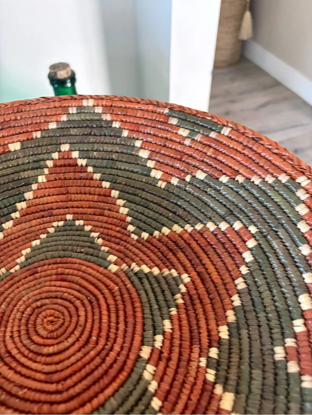Handwoven Orange and Olive Star Pattern Decorative Basket - Home Accents